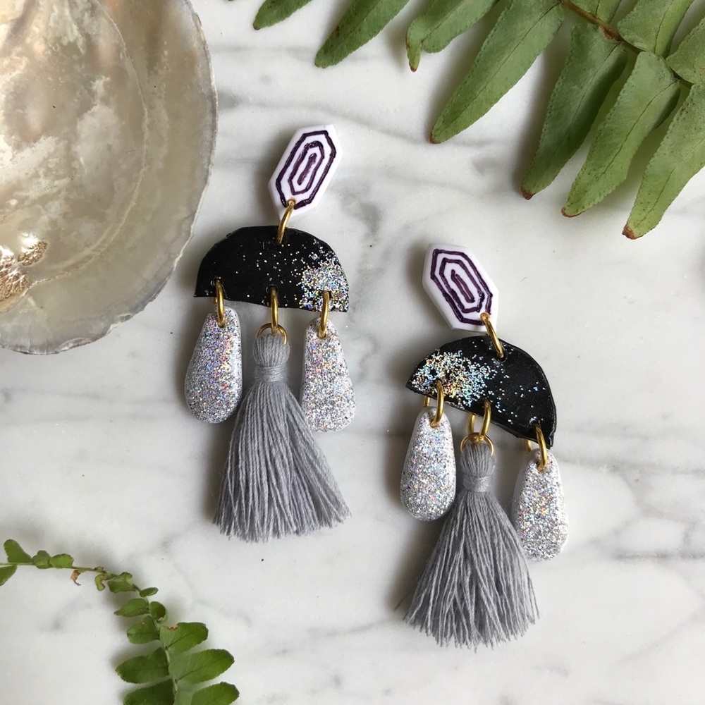 Geometric Disco Ball Tassel Earrings